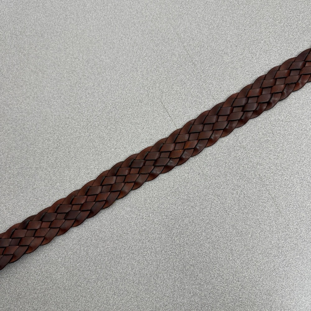 Talbots Belt Womens Medium Brown Braided Leather Antique Brass Buckle Classic - Picture 4 of 6